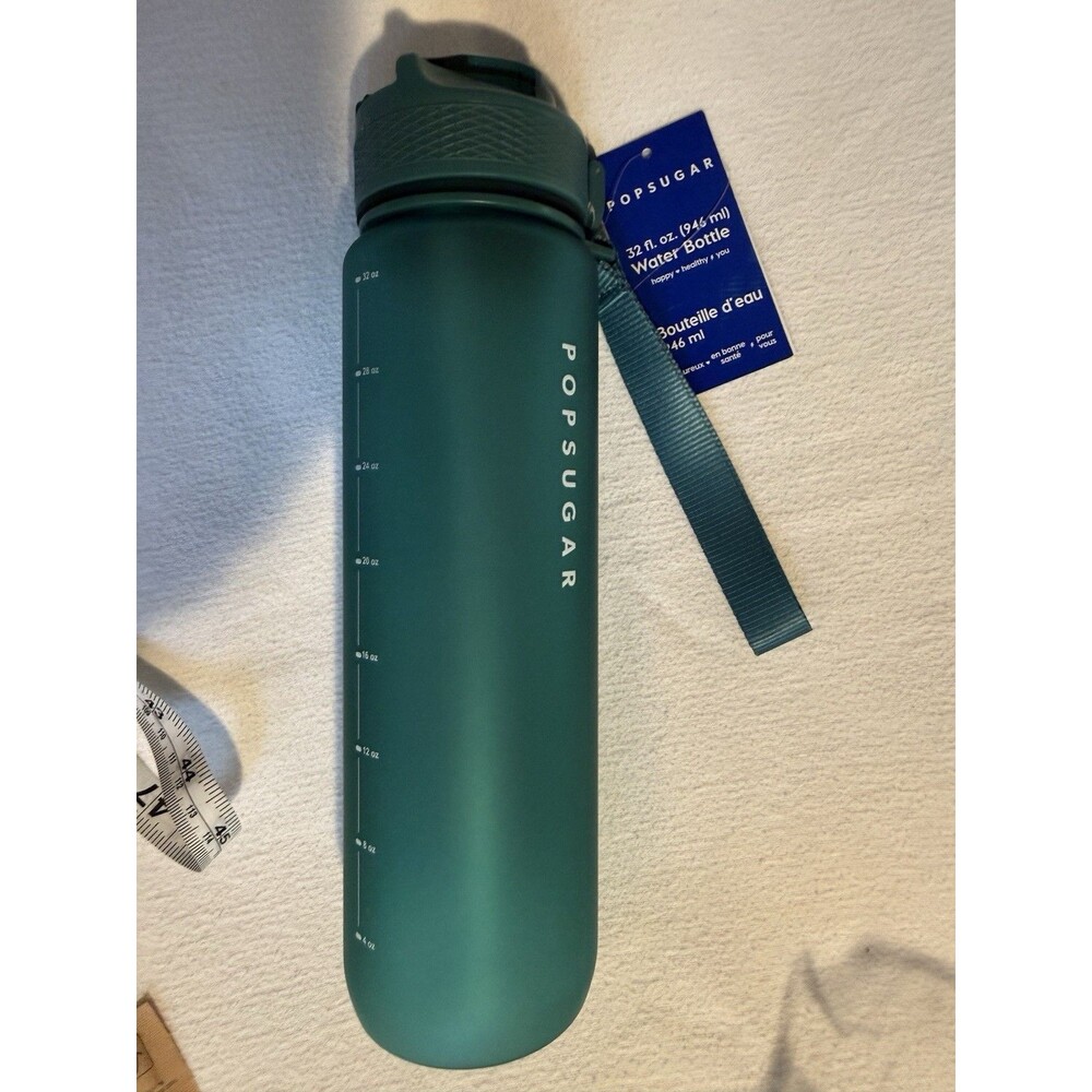 POPSUGAR Motivational Water Bottle 32 fl oz Teal Reusable Wide Mouth Plastic
